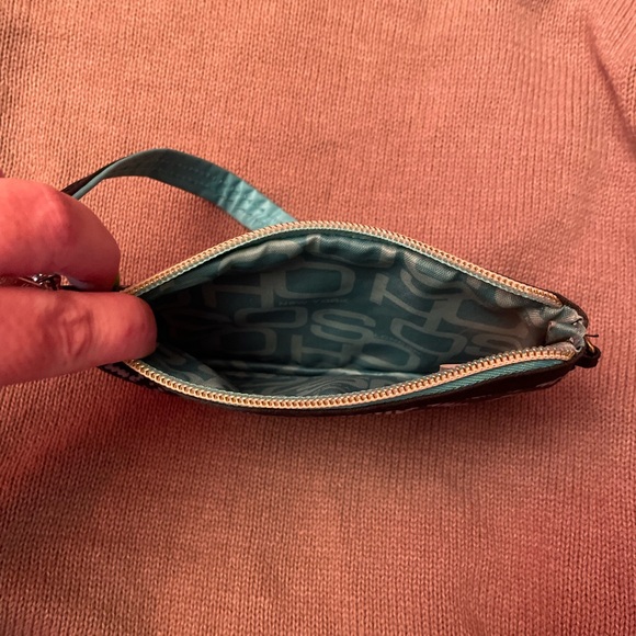 London SOHO New York Y2K Black & White Print 4X7" Wristlet with teal lining. - Picture 5 of 5